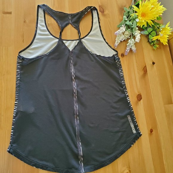 Under Armor womens workout tank top size s black white scoop neck mesh back - Picture 3 of 15